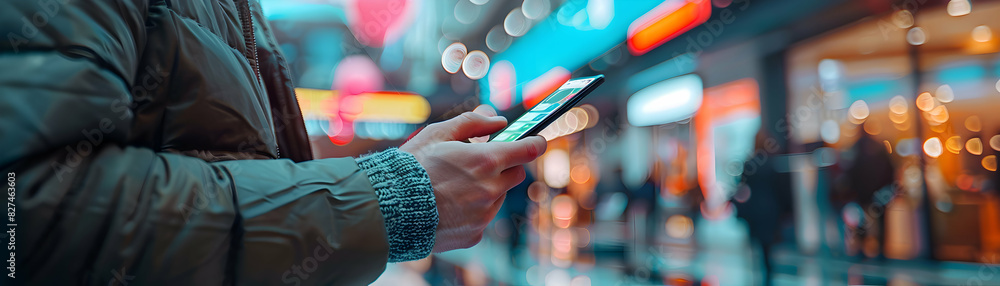 Poster high res: businessman using mobile payment app for digital transactions in professional setting phot