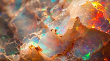 Textured Surface of Polished Opal Stone Featuring Iridescent Colors for Gemstone Jewelry Design