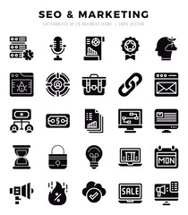 SEO & Marketing Icon Pack 25 Vector Symbols for Web Design.
