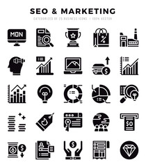 Set of SEO & Marketing Icons. Simple Glyph art style icons pack.