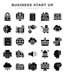 Simple Set of Business Start Up Related Vector Glyph Icons.