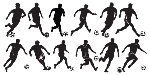 Soccer players silhouette set 