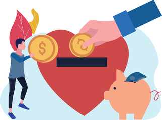 The boy is collecting  donations.