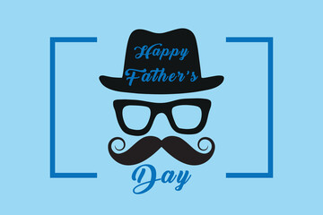 Fathers day concept with hat, glasses and tie on blue background. Fathers day background vector.
