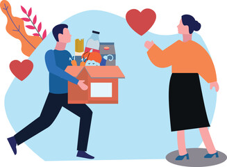 The boy is holding a donation box.