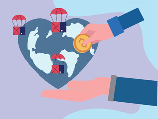 The boy is making global donations.
