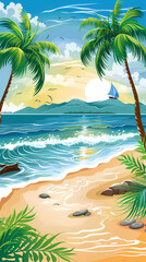 Obraz premium Summer holiday banners set vector image.Summer vacation loungers on sea beach landscape vector image