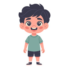 Obraz premium Cute boy front view, funny, cheerful, hand-drawn. Children character in cartoon style for card design, decor, print and kids collection