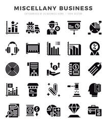 Miscellany Business Glyph icons collection. Glyph icons pack. Vector illustration