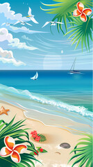 Summer holiday banners set vector image.Summer vacation loungers on sea beach landscape vector image