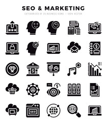 SEO & Marketing icons set. Collection of simple Glyph web icons.