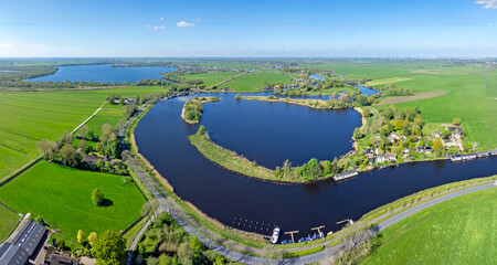 Aerial panorama along the river Vecht in the Netherlands