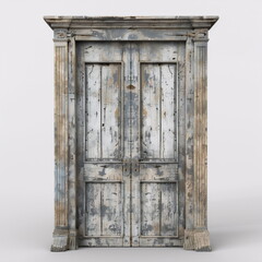 antique wooden door with columns on the sides