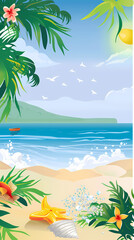Obraz premium Summer holiday banners set vector image.Summer vacation loungers on sea beach landscape vector image