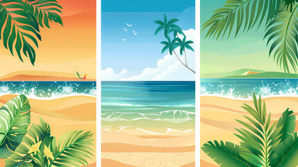 Obraz premium Summer holiday banners set vector image.Summer vacation loungers on sea beach landscape vector image