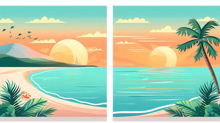 Obraz premium Summer holiday banners set vector image.Summer vacation loungers on sea beach landscape vector image