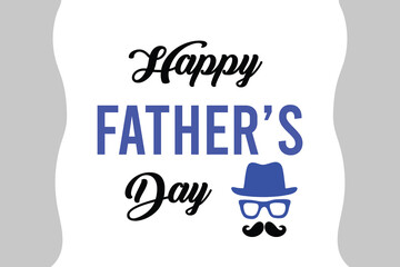 Fathers day concept with hat, glasses and tie on blue background. Fathers day background vector.

