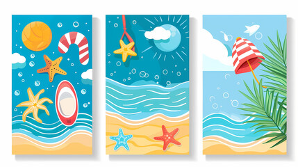 Summer holiday banners set vector image.Summer vacation loungers on sea beach landscape vector image