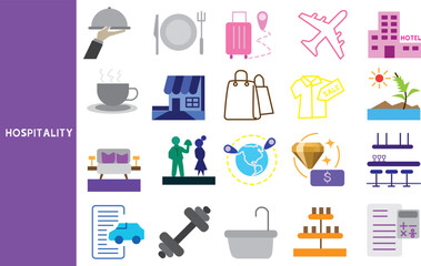The hospitality and tourism industry .This industry sector includes: Hotels and Restaurant and Catering,Set of icons for business ,symbol collection.,Vector illustration.