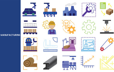 Manufacturing, Production, large-scale manufacturing industry structure ,Set of icons for business ,symbol collection.,Vector illustration.