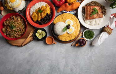 Buffet table full of lunch assorted dishes Peru Peruvian food