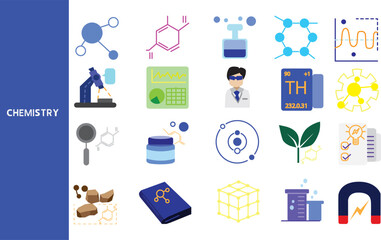 Chemistry, chemical industry and biochemistry scientific experiment ,Set of icons for business ,symbol collection.,Vector illustration.