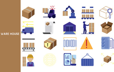 Warehouse, product storage and warehouse management ,Set of icons for business ,symbol collection.,Vector illustration.