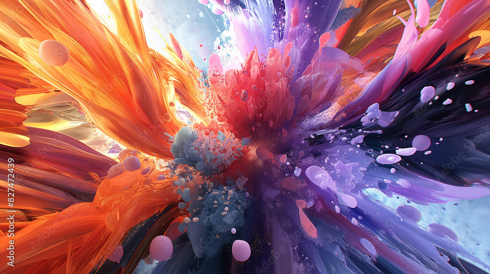 Poster 4. **chromatic symphony**: present a dynamic 3d artwork bursting with a symphony of colors and shape