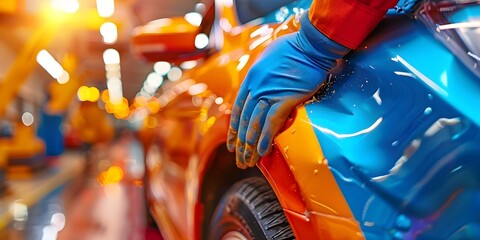Auto body repair specialist excels in dent repair showcasing expertise in restoration. Concept Auto body repair, Dent repair, Restoration, Expertise, Specialized services