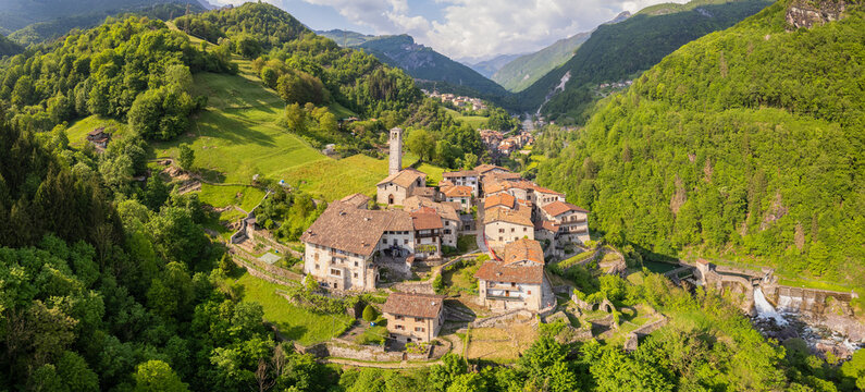 Aerial view of Cornello dei Tasso, enchanting old village