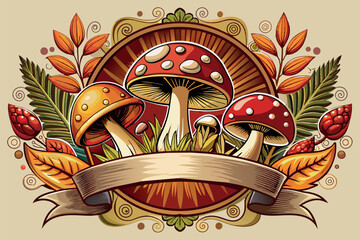Obraz premium Illustration of stylized red mushrooms with white spots, representing the species Amanita.