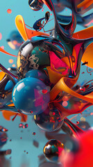 Fototapeta premium 8. **Abstract Exploration**: Present an abstract 3D artwork that invites viewers to explore a world of endless possibilities, with dynamic shapes and bold colors, leaving space for a caption that