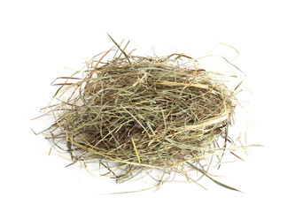 Dried hay isolated on white, top view