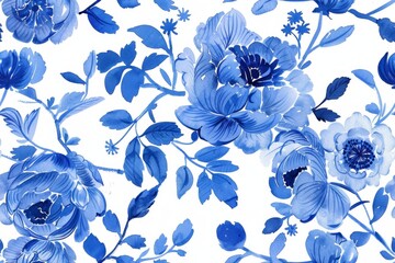Fototapeta premium Watercolor Seamless pattern with blue and white