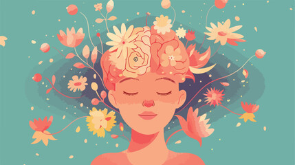 Blooming mind. Positive mental beauty human with flow