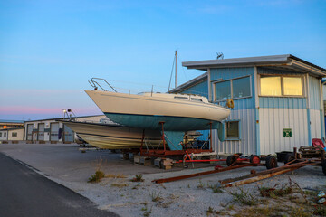 A boat in a port in a small town in Sweden. Fishing industry.