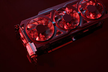 Computer graphics card on color background, closeup