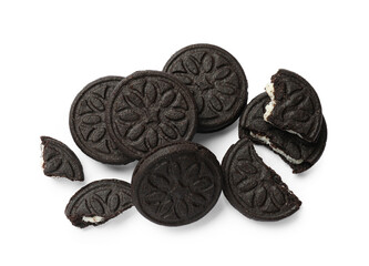 Tasty sweet sandwich cookies isolated on white, top view