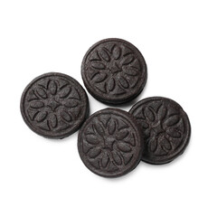 Tasty sweet sandwich cookies isolated on white, top view