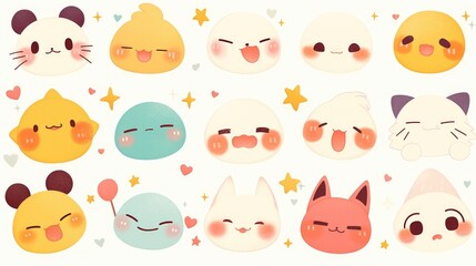 Fototapeta premium A hand drawn illustration featuring a cute emoticon with an adorable kawaii expression set against a white background