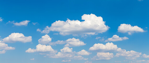 Large panorama of blue sky with white clouds