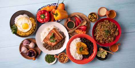 Buffet table full of lunch assorted dishes Peru Peruvian food