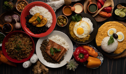 Buffet table full of lunch assorted dishes Peru Peruvian food
