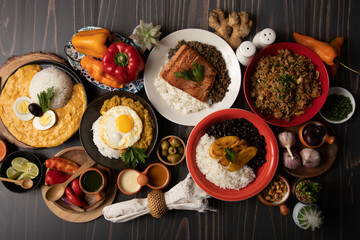 Buffet table full of lunch assorted dishes Peru Peruvian food