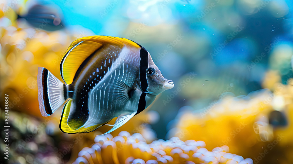 Wall mural close up of a colorful tropical fish in the ocean, oceanic life scene, fish in underwater, underwater life