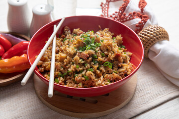 Chaufa amazonico Peruvian style fried rice lunch food chinese influence