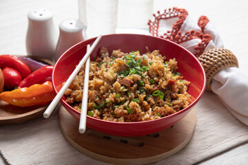 Chaufa amazonico Peruvian style fried rice lunch food chinese influence