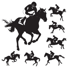 Black silhouettes of horses running 