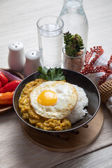 Quinua quinoa stew with cheese and fried egg peru peruvian andean food