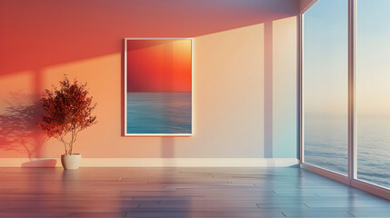 High Resolution Floating Landscape Frame Mockup on Gradient Wall   Modern and Innovative Design for Contemporary Art Displays